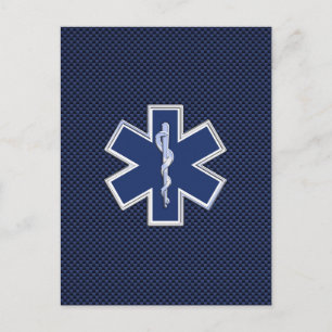 Star of Life Paramedic EMS on Blue Carbon Fibre Postcard
