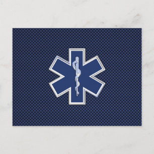 Star of Life Paramedic EMS on Blue Carbon Fibre Postcard