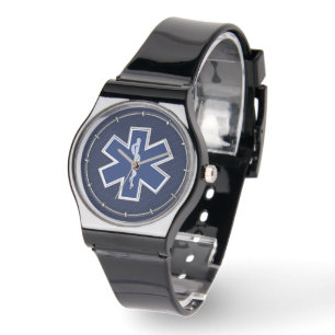 Star of Life Paramedic EMS on Blue Carbon Fibre Watch