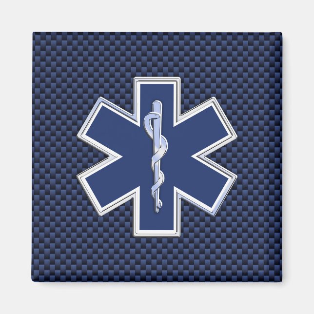 Star of Life Paramedic on Navy Blue Carbon Fiber Magnet (Front)