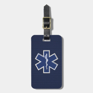 Star of Life Paramedic on Navy Blue Carbon Fibre Luggage Tag