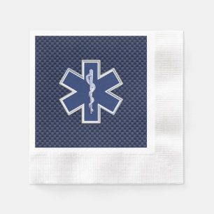 Star of Life Paramedic on Navy Blue Carbon Fibre Napkin