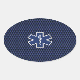 Star of Life Paramedic on Navy Blue Carbon Fibre Oval Sticker