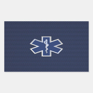 Star of Life Paramedic on Navy Blue Carbon Fibre Rectangular Sticker