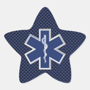 Star of Life Paramedic on Navy Blue Carbon Fibre Star Sticker