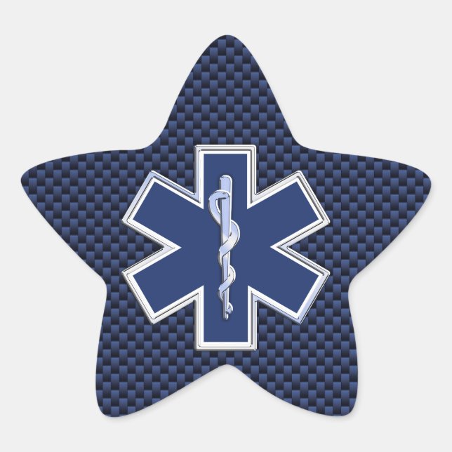 Star of Life Paramedic on Navy Blue Carbon Fibre Star Sticker (Front)