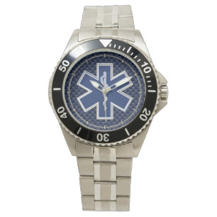 Star of Life Paramedic on Navy Blue Carbon Fibre Watch
