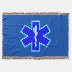 Star of Life Paramedic Symbol EMS Blue Throw Blanket