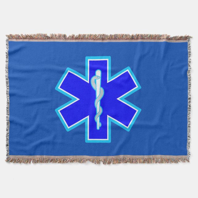 Star of Life Paramedic Symbol EMS Blue Throw Blanket (Front)