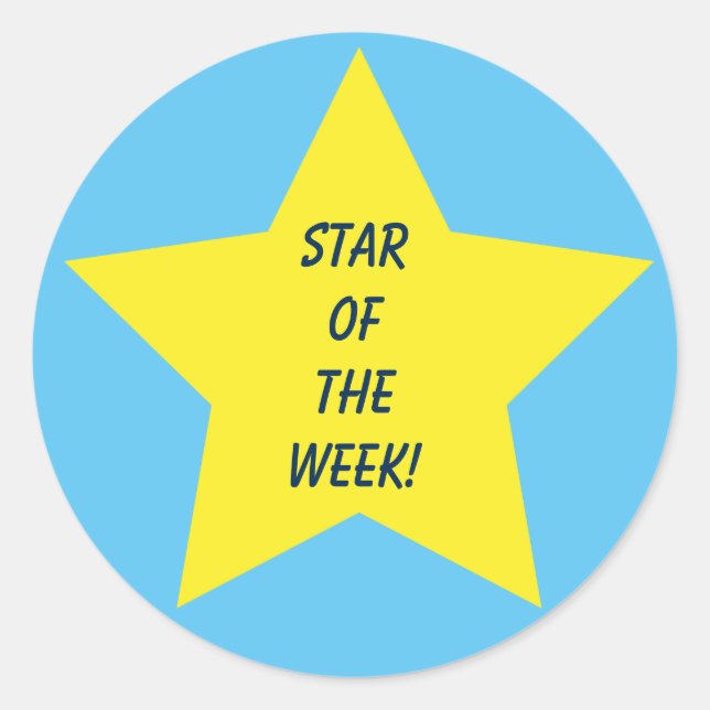 Star of the Week Blue and Yellow Star Classic Round Sticker (Front)