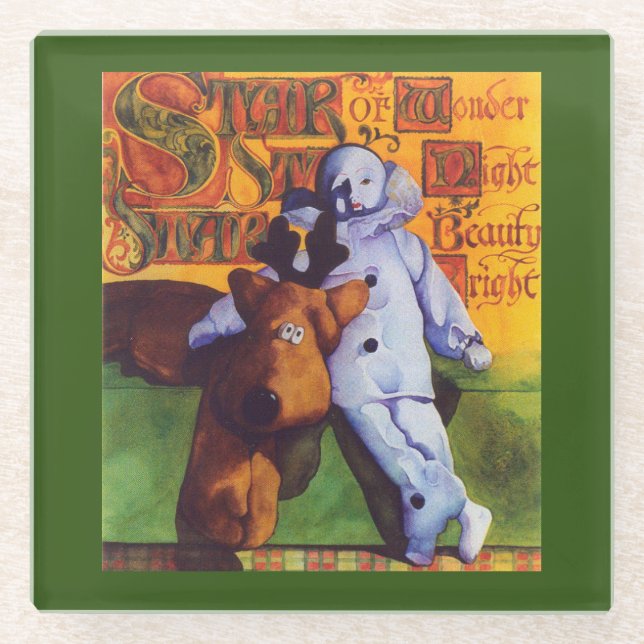 STAR OF WONDER Glass Drink Coaster / Green (Front)