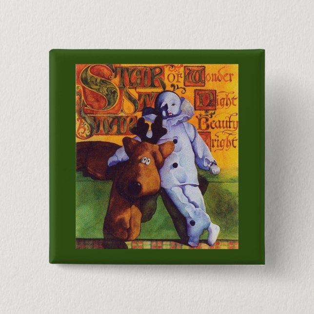STAR OF WONDER Square Pin Button / Green (Front)