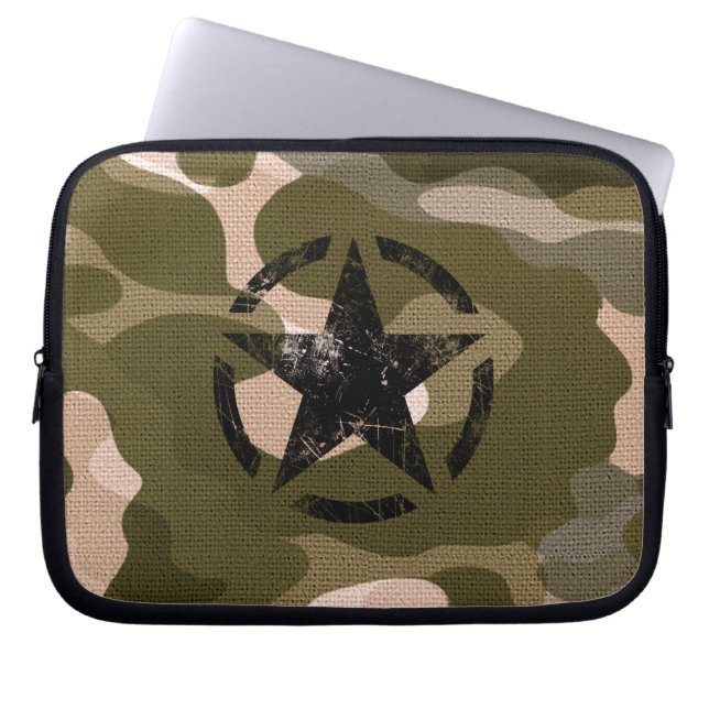 Star on Burlap style Laptop Sleeve (Front)