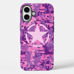Star on Girly Hot Pink Camo iPhone 16 Plus Case