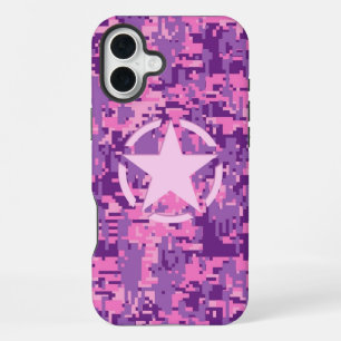 Star on Girly Hot Pink Camo iPhone 16 Plus Case