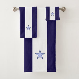 Star on navy blue & white striped bath towel set