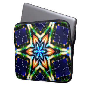 Star or flower cracking metallic armour, blue matt laptop sleeve