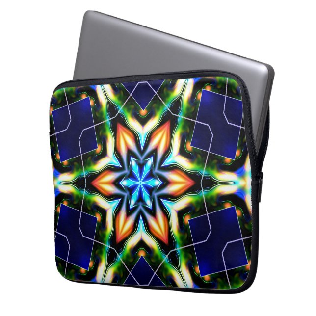 Star or flower cracking metallic armour, blue matt laptop sleeve (Front Left)