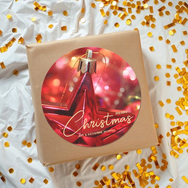 Star Ornament Christmas Classic Round Sticker (Star Ornament Christmas Classic 3" Round Stickers (smaller size, too))