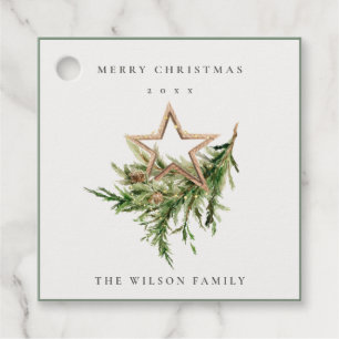 Star Ornament Pine Branch Fauna Merry Christmas Favour Tags
