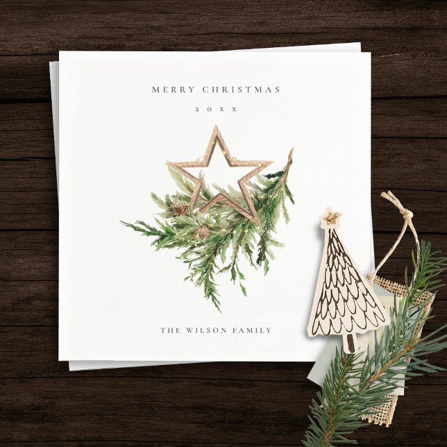 Star Ornament Pine Branch Fauna Merry Christmas Napkin (Creator Uploaded)