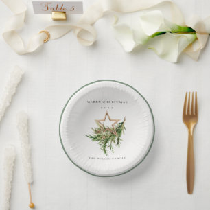 Star Ornament Pine Branch Fauna Merry Christmas Paper Plate