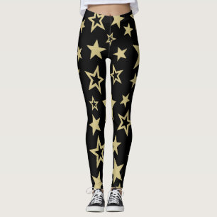 Star Pattern Black and Gold Leggings