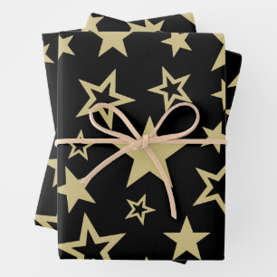 Star Pattern Black and Gold Wrapping Paper Sheet
