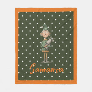 Star pattern christmas elf reideer beige name fleece blanket