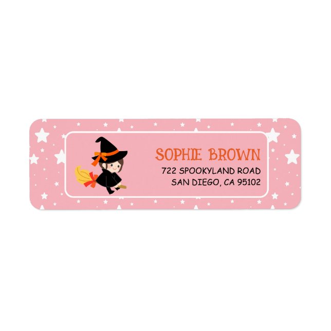 Star Pattern Cute Witch Halloween Return Address (Front)