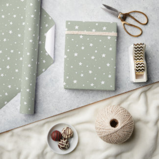 Star Pattern Dreamy Boho Print Kids Sage Green Sky Wrapping Paper