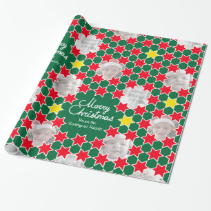 Star pattern green red Christmas photos wrap Wrapping Paper