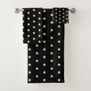 Star Pattern on Black Bath Towel Set
