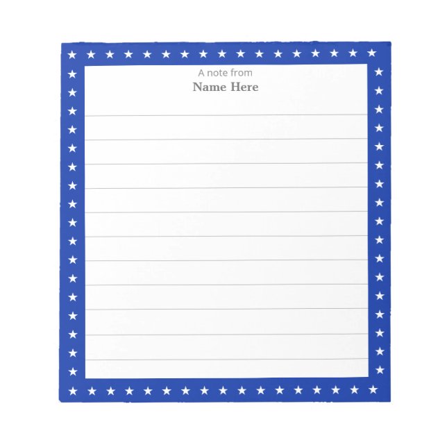 Star Pattern on Royal Blue Frame Lined Notepad (Front)