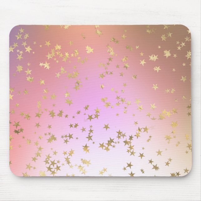 Star pattern peach purple gold gradient mouse mat (Front)
