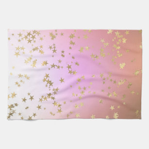 Star pattern peach purple gold gradient tea towel