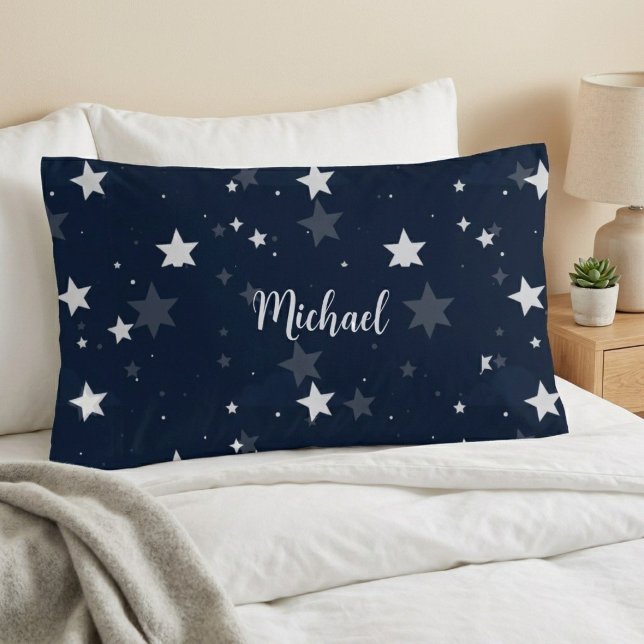 Star Pattern Pillow Cover with Custom Name - Blue  (Creator Uploaded)