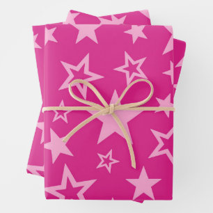 Star Pattern Pink and Magenta Wrapping Paper Sheet