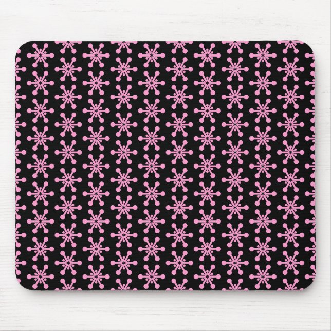 Star Pattern - Pink on Black Mouse Mat (Front)