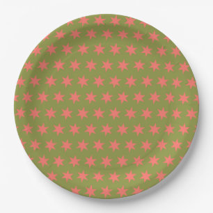 Star Pattern Trending Colours Green Coral Paper Plate