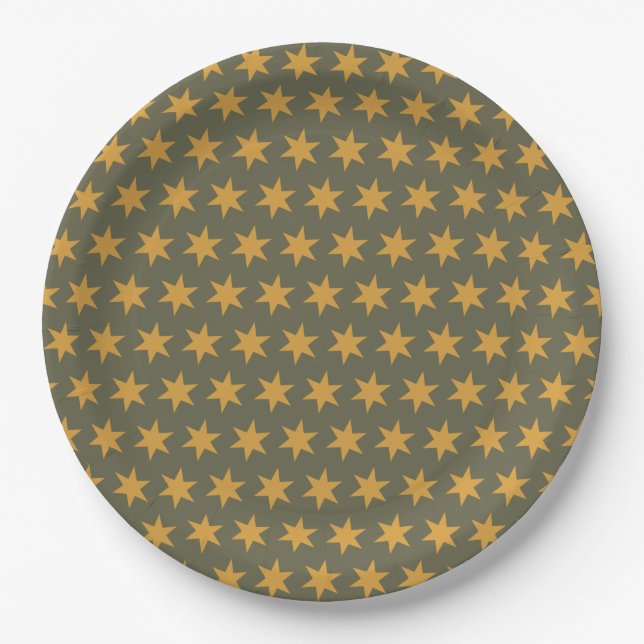 Star Pattern Trending Colours Green Mango Paper Plate (Front)