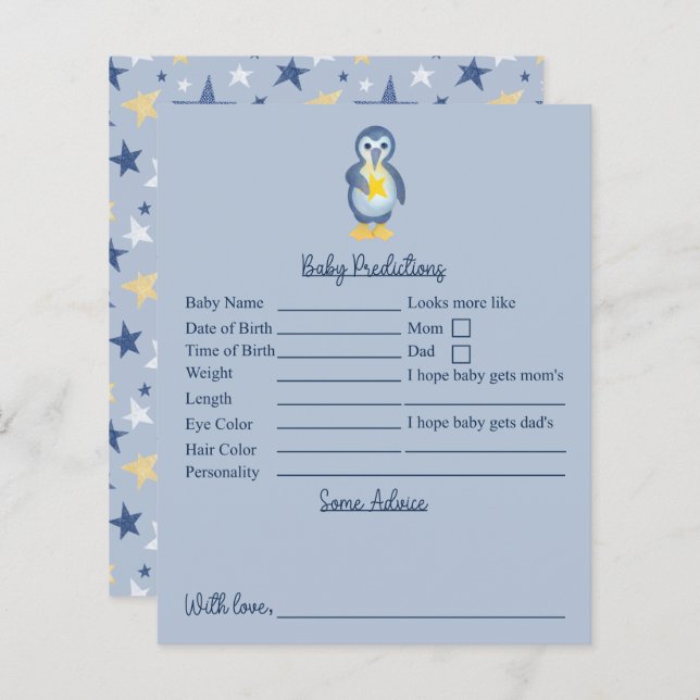 Star Penguin Baby Shower Predictions And Advice (Front/Back)