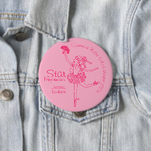 Star performance ballerina pink outline award 10 cm round badge
