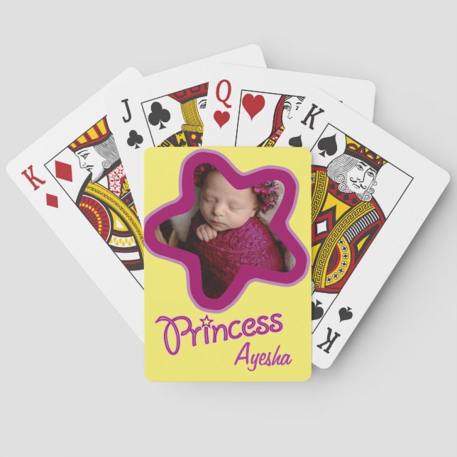 Star photo girl princess name yellow purple pink playing cards (Back)