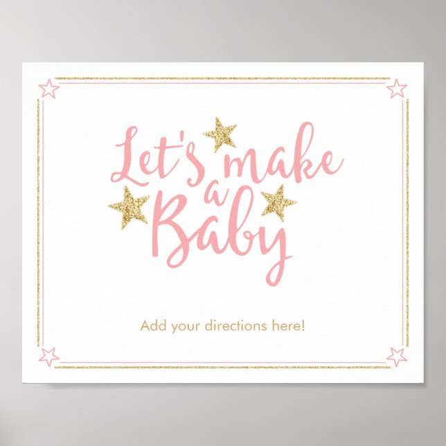 Star Pink Gold Glitter Make a Baby Shower Game Poster (Front)