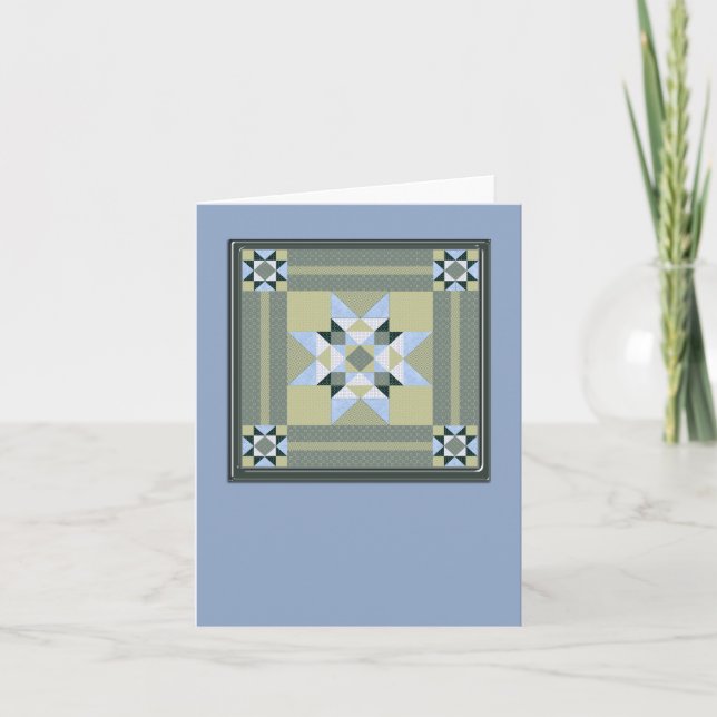 Star Quilt Square in Blue & Greens Card (Front)
