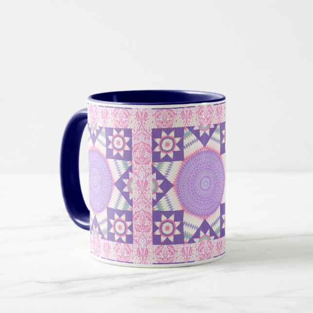 Star Quilt Square Pink Art Mug Cup (Front Left)