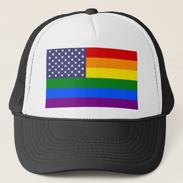 Star Rainbow American Flag Trucker Hat (Front)