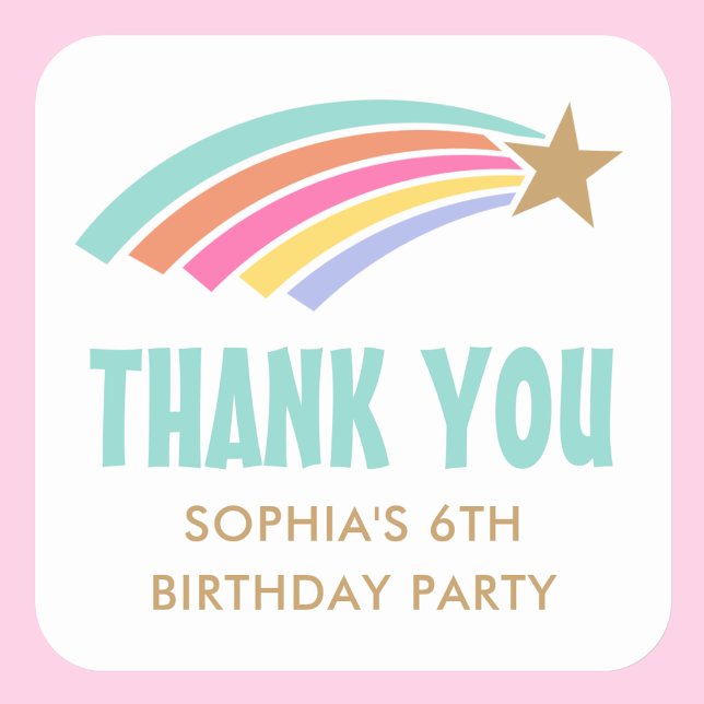 Star Rainbow Birthday Thank You Party Favour Square Sticker (Creator Uploaded)