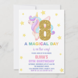 Star Rainbow Unicorn Birthday Invitations Fly